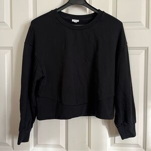 Cuyana Black Organic Pima Cotton Terry Balloon Sleeve Pullover Sweatshirt Sz L